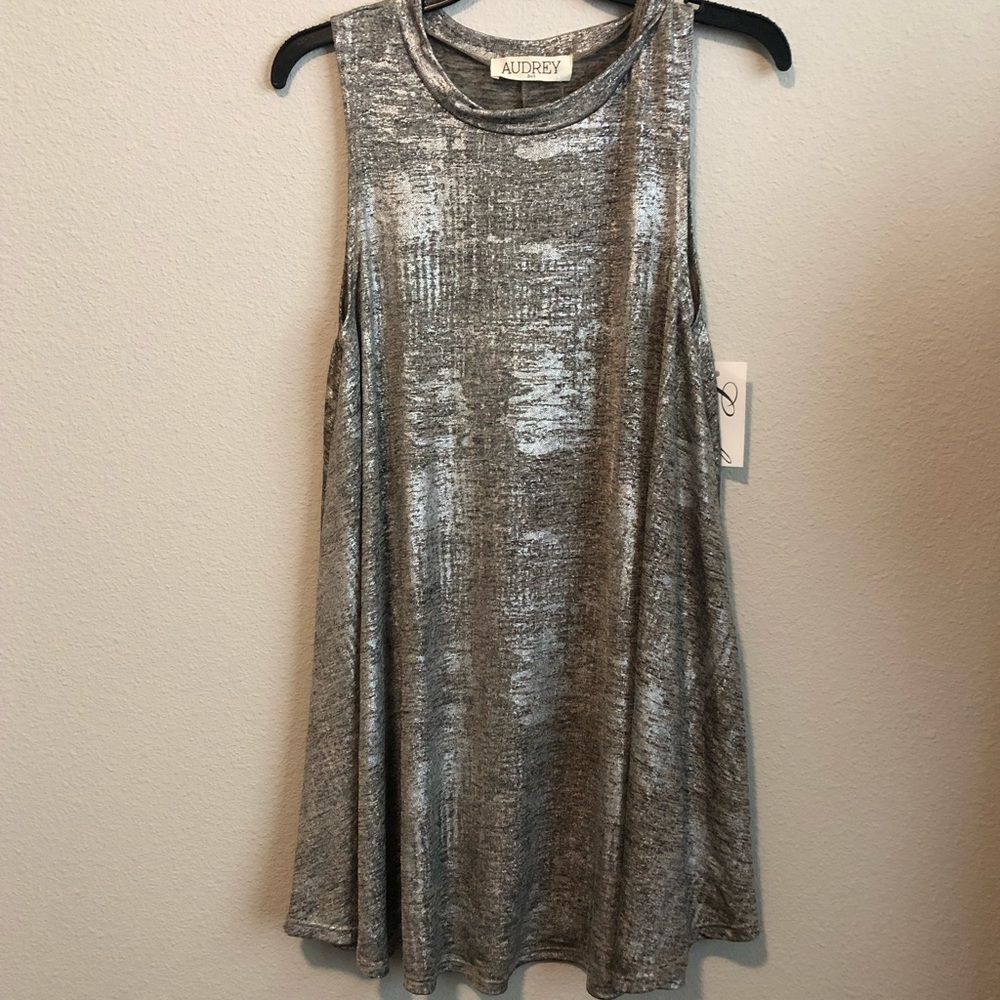 NWT Audrey silver metallic burnout dress